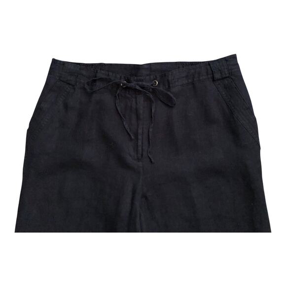 JM COLLECTION Womens Size 14 Black 100% Linen Drawstring Pants 30" Inseam - Picture 3 of 5